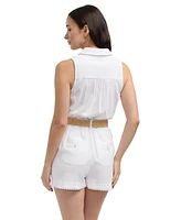 Ellen Tracy Women s Linen Blend Romper With Belt