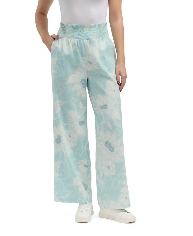 Ellen Tracy Women s Linen Smocked Wide Leg Pant