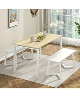 Modern Entryway Bench Long Dining Bench with Rubber Wood Legs