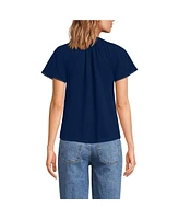 Lands' End Women's Slub Short Sleeve Notch Neck Top