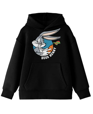 Looney Tunes Space Jam Boys 1996 Bugs Bunny Character Circle Long Sleeve Youth Black Hooded Sweatshirt-xxl