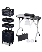 Byootique Folding Manicure Nail Table 4in1 Rolling Makeup Case Mermaid Pink