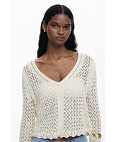 Desigual Women's Cropped openwork sweater