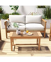 Patio Coffee Table Rectangular Outside Side Table with Slatted Tabletop