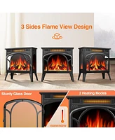 Kismile Realistic Flame Electric Fireplace Stove, 500/1500W Freestanding Fireplace Heater with Remote Control and Timer, Adjustable Fireplace Stove Fl