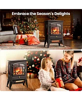 Kismile 15" Electric Fireplace Stove Heater with Thermostat Control, 3D Realistic Flame Effects, Adjustable Heating Mode, Overheating Safe Design