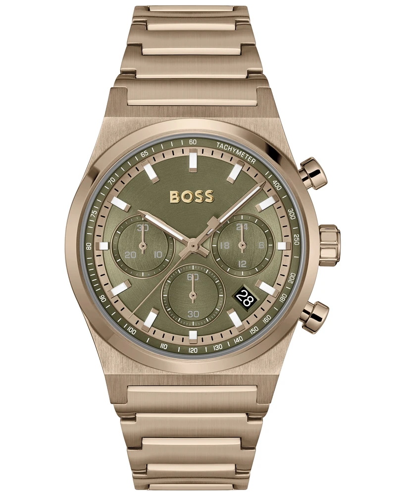 Hugo Boss Men's Candor Quartz Chronograph Ionic Plated Beige Gold-Tone Stainless-Steel Watch, 41mm