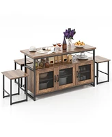 4 Piece Kitchen Island Set with Bench and Storage
