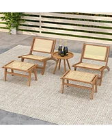 Teak Wooden Chair with Handwoven Rattan Seat and Backrest