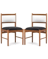 Wooden Dining Chair Set of 2 with Rubber Wood Frame and Faux Sherpa Backrest