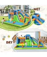 7-in-1 Inflatable Giant Water Park Bouncer with Dual Climbing Walls and 735W Blower