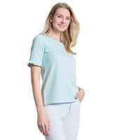 Jones New York Women's Elbow Ruffle Sleeve Crew Neck Top