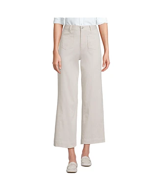 Lands' End Women's Petite High Rise Patch Pocket Wide Leg Chino Crop Pants