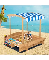 Kids Sandbox with Striped Canopy Outdoor Play Area for Sand and Sun Protection