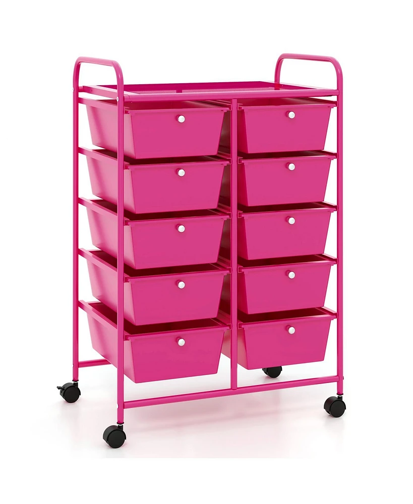 10-Drawer Rolling Storage Cart Versatile and Mobile Storage Solution for Home or Office