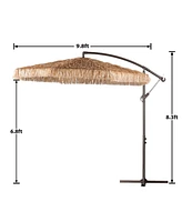 Aoodor 10 ft. Cantilever Tiki Thatch Patio Umbrella, Hand-Push Tilt Offset Umbrella for Outdoor, Natural Straw Look (No Base)