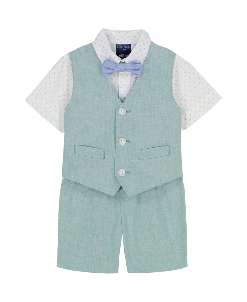 Nautica Baby Boys Shirt, Bowtie, Linen-Look Vest & Shorts