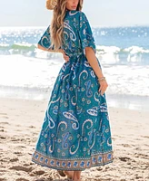 Women's Beach Goddess Paisley Cover-Up Maxi Beach Dress