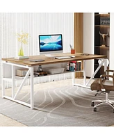 Tribesigns 63 inches Computer Desk with Bottom Storage Shelf Home Office Desk Writing Table for Workstation, Cabinet not Included