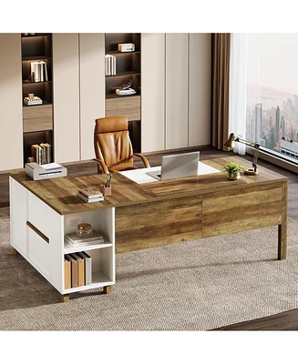 Tribesigns 78.7" L-Shaped Executive Desk, Large Computer Table with 2 Drawers and Storage Shelves, Modern Workstation Business Furniture for Home Offi