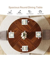 Tribesigns Round Dining Table for 4-6 People, 47-Inch Wood Kitchen Table with Pedestal Base, Rustic Circle Dinner Table for Kitchen, Dining Room