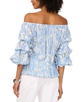 Vince Camuto Women's Printed Linen-Blend Off-The-Shoulder Bubble-Sleeve Top