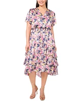 Vince Camuto Plus Floral-Print Surplice Tiered Maxi Dress