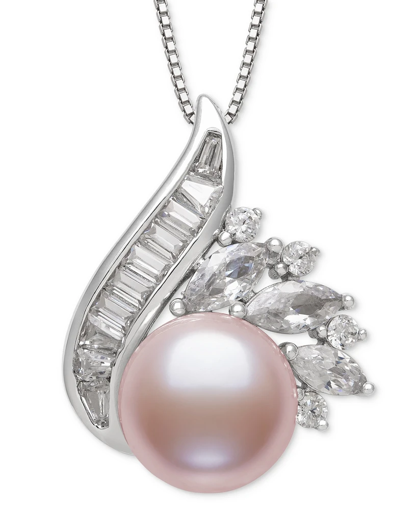 Belle de Mer Blush Cultured Freshwater Pearl (9-10mm) & Lab Created White Sapphire (1-1/2 ct. t.w.) Pendant 18" Necklace in Sterling Silver