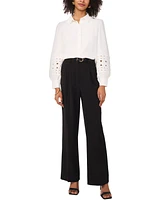 Vince Camuto Women's Embroidered-Inset Blouson-Sleeve Button-Front Top