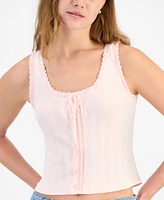 And Now This Women's Pointelle Cropped Lace-Trim Top, Exclusively at Macy's