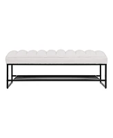 Modern Tufted Bench With Metal Shelf, Sherpa Upholstered Benches, Free Standing Shoe Organizer, End Of Bed Ottoman For Bedroom Living Room Entryway