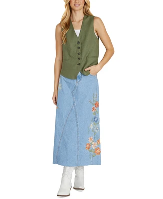 Driftwood Women's Joanna Denim Maxi Skirt X Pressed Flowers