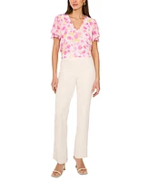 Vince Camuto Women's Floral-Print V-Neck Tulip-Sleeve Top