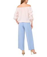 Vince Camuto Women's Sheer-Printed Off-The-Shoulder Bubble 3/4-Sleeve Tie-Front Blouse