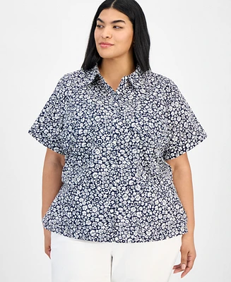Tommy Hilfiger Plus Cotton Ditsy-Print Camp Shirt