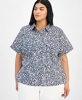 Tommy Hilfiger Plus Cotton Ditsy-Print Camp Shirt