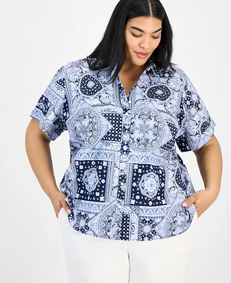 Tommy Hilfiger Plus Cotton Patchwork-Print Camp Shirt
