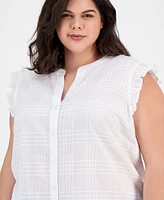 Tommy Hilfiger Plus Cotton Ruffled Sleeveless Shirt