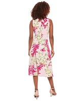 London Times Petite Pleated Keyhole-Cutout Dress