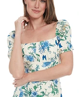 London Times Petite Linen-Blend Floral-Print Maxi Dress