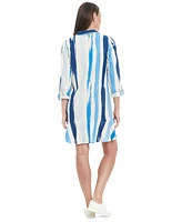 London Times Petite Linen-Blend Striped Shift Dress