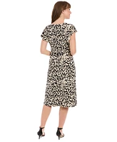 London Times Petite Printed Flutter-Sleeve Fit & Flare Dress