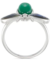 Abalone, Green Agate, & Marcasite Bee Ring in Sterling Silver