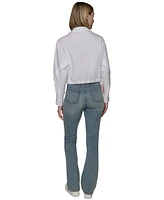 Karl Lagerfeld Paris Women's Cotton Contrast-Collar Drawcord Button-Front Top