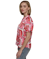 Karl Lagerfeld Paris Women's Geo-Print Puff-Sleeve Top