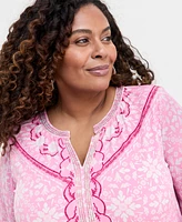 Jm Collection Plus Printed Embellished Top