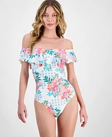La Blanca Women's Riveria Resort Printed Off The Shoulder One-Piece Swimsuit, Exclusively at Macy's