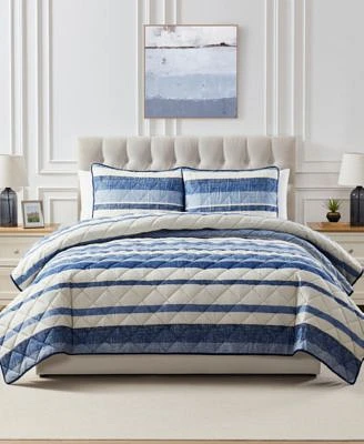 Seventh Studio Blue Stripe Pinsonic Microfiber Quilt Sets