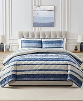 Seventh Studio Blue Stripe Pinsonic Microfiber Quilt Sets