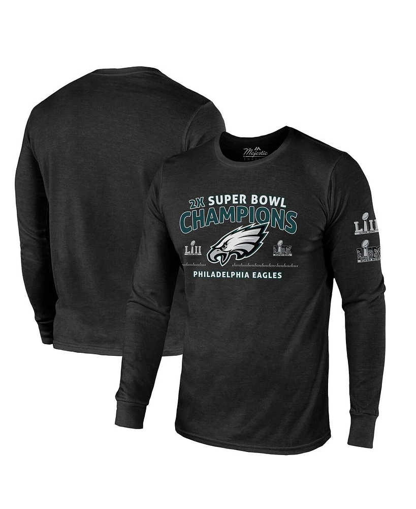 Majestic Men's Black Philadelphia Eagles Two-Time Super Bowl Champions Sky High Long Sleeve Tri-Blend T-Shirt